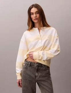 Calvin Klein Henley-Oberteil mit Varsity-Streifen^Damen T-shirts & Tops
