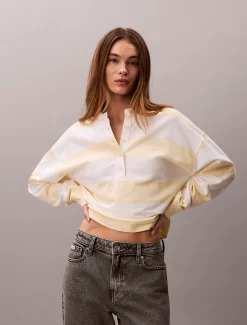 Calvin Klein Henley-Oberteil mit Varsity-Streifen^Damen T-shirts & Tops