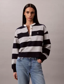 Calvin Klein Henley-Oberteil mit Varsity-Streifen^Damen T-shirts & Tops