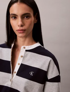 Calvin Klein Henley-Oberteil mit Varsity-Streifen^Damen T-shirts & Tops