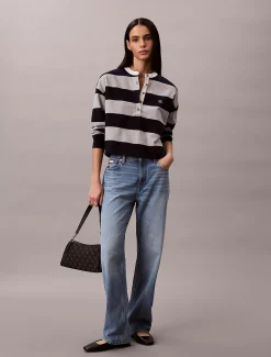 Calvin Klein Henley-Oberteil mit Varsity-Streifen^Damen T-shirts & Tops