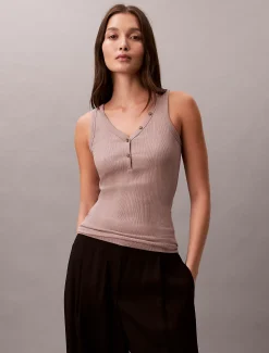 Calvin Klein Henley-Tanktop aus gerippter Baumwolle^Damen T-shirts & Tops