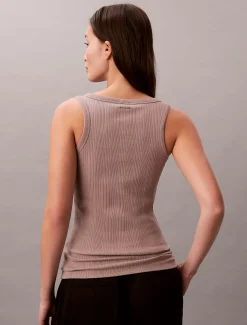 Calvin Klein Henley-Tanktop aus gerippter Baumwolle^Damen T-shirts & Tops