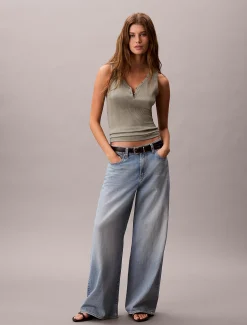 Calvin Klein Henley-Tanktop aus gerippter Baumwolle^Damen T-shirts & Tops