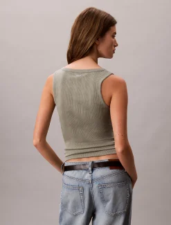 Calvin Klein Henley-Tanktop aus gerippter Baumwolle^Damen T-shirts & Tops