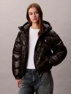 Calvin Klein Hochglanz-Steppjacke mit Kapuze^Damen Stepp Jacken|JackenFrisch Eingetroffen