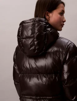 Calvin Klein Hochglanz-Steppmantel mit Kapuze^Damen Mäntel|Stepp Jacken