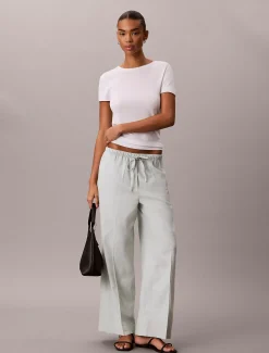 Calvin Klein Hose mit weitem Bein aus Leinen-Mix^Damen Hosen & Shorts