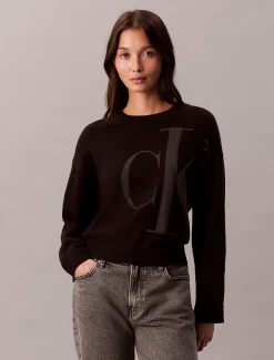 Calvin Klein Jacquard-Top aus glatter Baumwolle mit Monogramm^Damen Strickdesigns