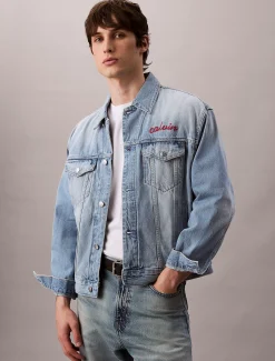 Calvin Klein Jeansjacke im 90er-Jahre-Look mit Kettenstich-Logo^Herren Jeansjacken|JackenFrisch Eingetroffen
