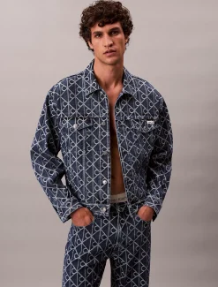Calvin Klein Jeansjacke mit Allover-Logo im Neunzigerjahre-Look^Herren Jeansjacken|JackenFrisch Eingetroffen