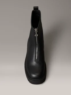 Calvin Klein Kastige Ankle Boots aus Leder mit Reißverschluss^Damen Boots