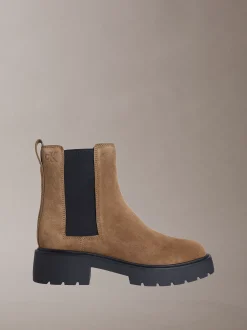 Calvin Klein Kastige Chelsea-Boots aus Wildleder mit quadratischem Zehenbereich^Damen Boots