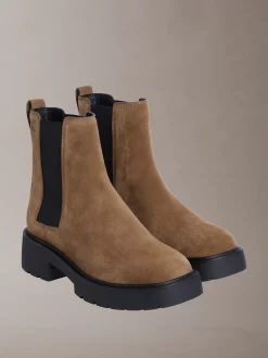 Calvin Klein Kastige Chelsea-Boots aus Wildleder mit quadratischem Zehenbereich^Damen Boots