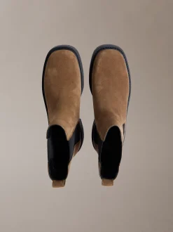 Calvin Klein Kastige Chelsea-Boots aus Wildleder mit quadratischem Zehenbereich^Damen Boots