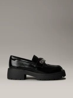 Calvin Klein Kastige Slipper mit Zehenschürze aus Leder^Damen Flache Schuhe