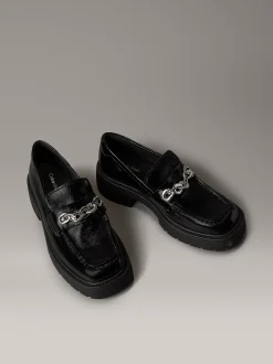 Calvin Klein Kastige Slipper mit Zehenschürze aus Leder^Damen Flache Schuhe