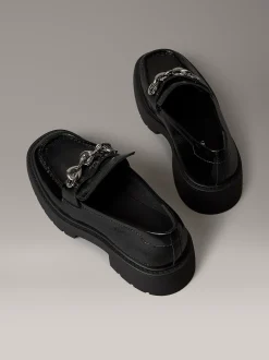 Calvin Klein Kastige Slipper mit Zehenschürze aus Leder^Damen Flache Schuhe
