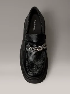 Calvin Klein Kastige Slipper mit Zehenschürze aus Leder^Damen Flache Schuhe