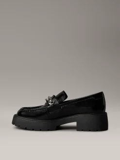 Calvin Klein Kastige Slipper mit Zehenschürze aus Leder^Damen Flache Schuhe