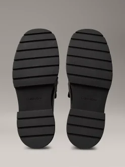 Calvin Klein Kastige Slipper mit Zehenschürze aus Leder^Damen Flache Schuhe