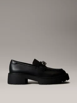 Calvin Klein Kastige Slipper mit Zehenschürze aus Leder^Damen Flache Schuhe