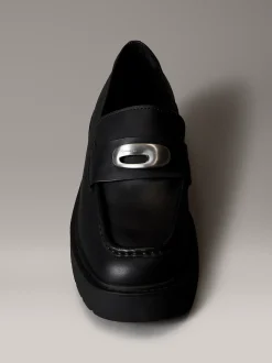 Calvin Klein Kastige Slipper mit Zehenschürze aus Leder^Damen Flache Schuhe