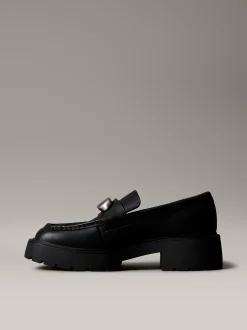 Calvin Klein Kastige Slipper mit Zehenschürze aus Leder^Damen Flache Schuhe