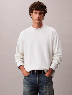 Calvin Klein Kastiger Pullover aus technischem Strick mit Stehkragen^Herren Strickdesigns