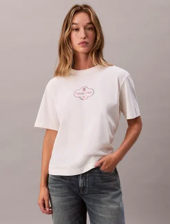 Calvin Klein Kastiges Grafik-T-Shirt mit Logo^Damen T-shirts & Tops