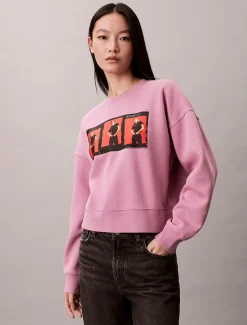 Calvin Klein Kate Moss Cropped Sweatshirt aus Fleece mit Grafik-Druck^Damen Sweatshirts & Hoodies