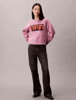 Calvin Klein Kate Moss Cropped Sweatshirt aus Fleece mit Grafik-Druck^Damen Sweatshirts & Hoodies