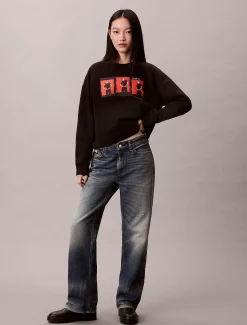 Calvin Klein Kate Moss Cropped Sweatshirt aus Fleece mit Grafik-Druck^Damen Sweatshirts & Hoodies