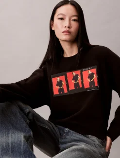 Calvin Klein Kate Moss Cropped Sweatshirt aus Fleece mit Grafik-Druck^Damen Sweatshirts & Hoodies