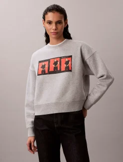 Calvin Klein Kate Moss Cropped Sweatshirt aus Fleece mit Grafik-Druck^Damen Sweatshirts & Hoodies