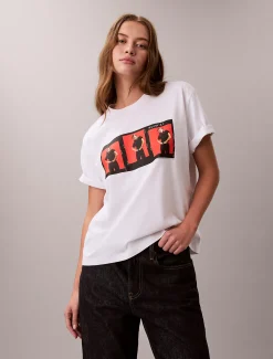 Calvin Klein Kate Moss Kastiges Grafik-T-Shirt mit Logo^Damen T-shirts & Tops