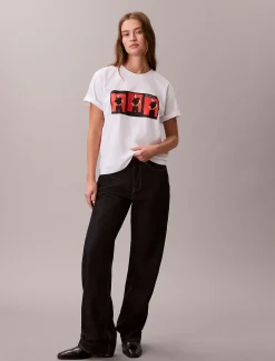 Calvin Klein Kate Moss Kastiges Grafik-T-Shirt mit Logo^Damen T-shirts & Tops