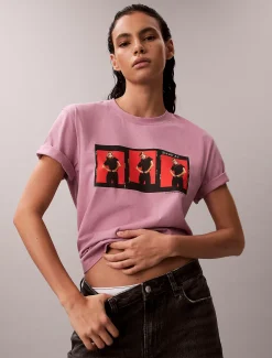 Calvin Klein Kate Moss Kastiges Grafik-T-Shirt mit Logo^Damen T-shirts & Tops