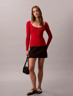 Calvin Klein Klassischer Pullover mit U-Ausschnitt aus Baumwollgemisch^Damen Strickdesigns