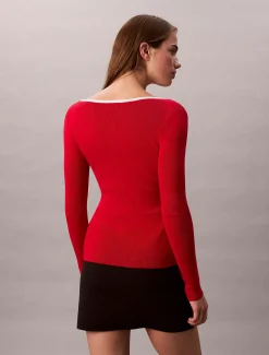 Calvin Klein Klassischer Pullover mit U-Ausschnitt aus Baumwollgemisch^Damen Strickdesigns