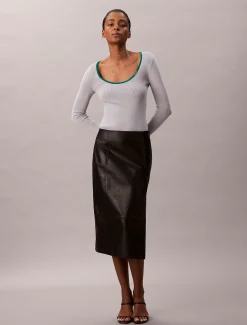 Calvin Klein Klassischer Pullover mit U-Ausschnitt aus Baumwollgemisch^Damen Strickdesigns