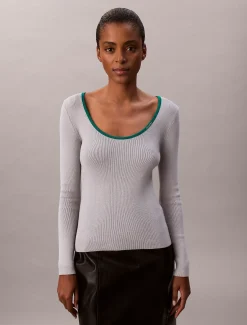 Calvin Klein Klassischer Pullover mit U-Ausschnitt aus Baumwollgemisch^Damen Strickdesigns