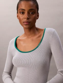 Calvin Klein Klassischer Pullover mit U-Ausschnitt aus Baumwollgemisch^Damen Strickdesigns