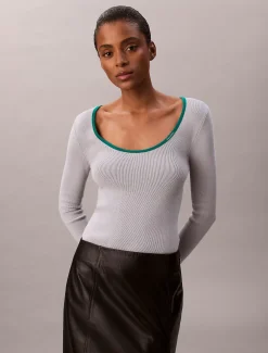 Calvin Klein Klassischer Pullover mit U-Ausschnitt aus Baumwollgemisch^Damen Strickdesigns