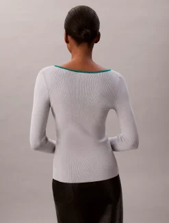 Calvin Klein Klassischer Pullover mit U-Ausschnitt aus Baumwollgemisch^Damen Strickdesigns