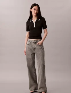 Calvin Klein Klassisches Polohemd mit Viertelreißverschluss^Damen Strickdesigns