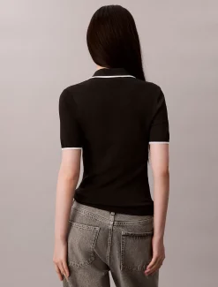 Calvin Klein Klassisches Polohemd mit Viertelreißverschluss^Damen Strickdesigns