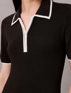 Calvin Klein Klassisches Polohemd mit Viertelreißverschluss^Damen Strickdesigns