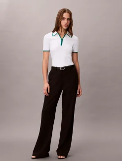 Calvin Klein Klassisches Polohemd mit Viertelreißverschluss^Damen Strickdesigns