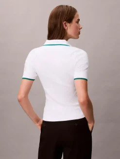 Calvin Klein Klassisches Polohemd mit Viertelreißverschluss^Damen Strickdesigns